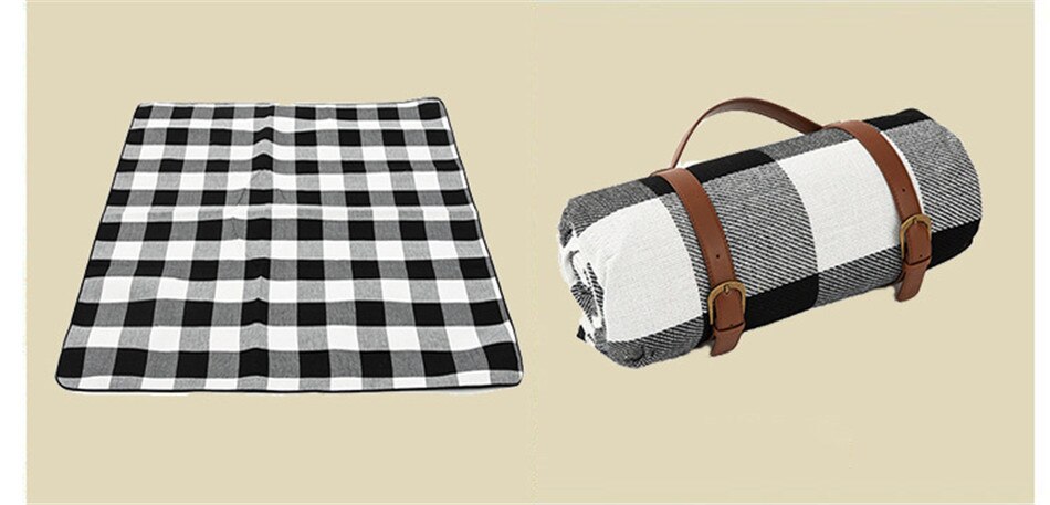 Black-white Grid Outdoor Foldable Waterproof Picnic Mat Thicken Pad Breathable Soft Portable Camping Travel Beach Blanket