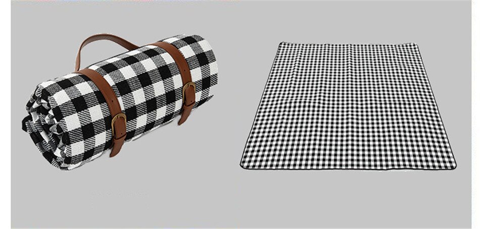Black-white Grid Outdoor Foldable Waterproof Picnic Mat Thicken Pad Breathable Soft Portable Camping Travel Beach Blanket