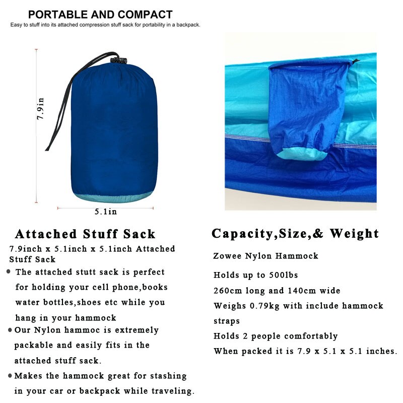 Solid Color Parachute Hammock with Hammock straps and Black carabiner Camping Survival travel Double Person outdoor furniture