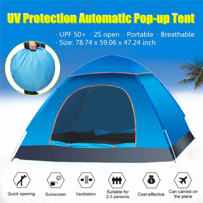 Outdoor Portable Waterproof Camping Tent Anti-UV 2 Person Ultralight Folding Tent Instant Popup Hiking Travel Awning Sunshelter