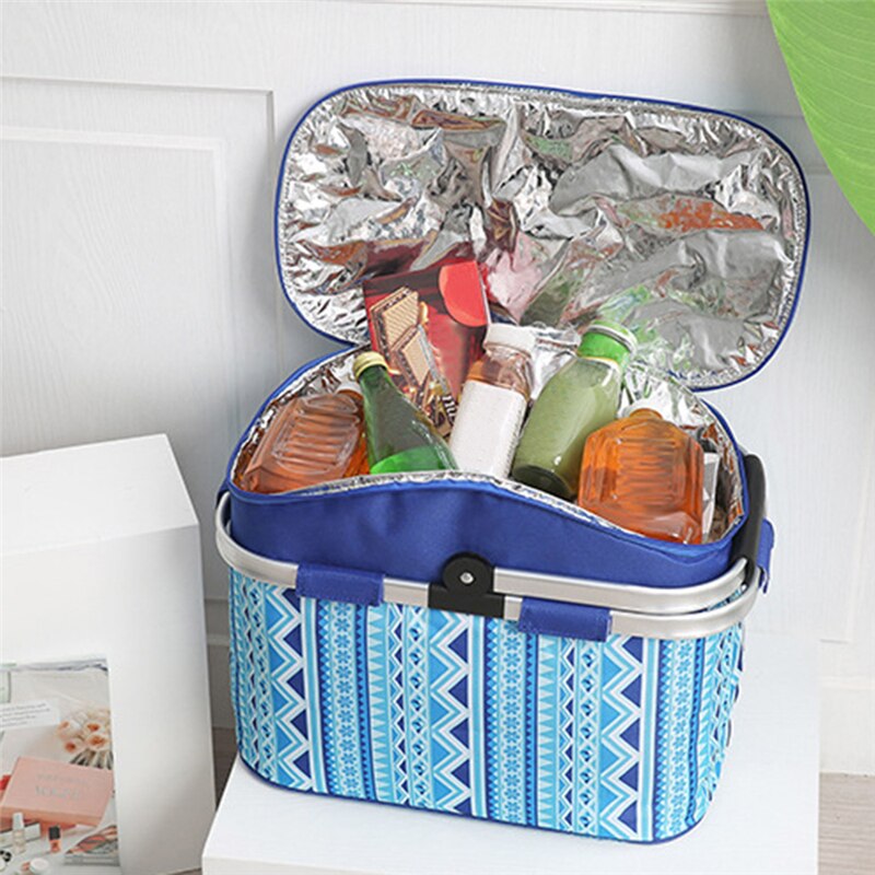 Portable 26L Picnic Basket Camping Refrigerator Bag Beer Ice Cooler Thermo Tourism Food Storage Box Outdoor Beach Lunch Handbag