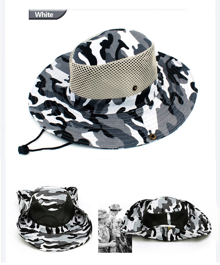Outdoor Camping Mountaineering Sun Hat Casual Travel Picnic Fishing Sunshade Net Hat Big Brim Camouflage Polyester Fisherman Hat