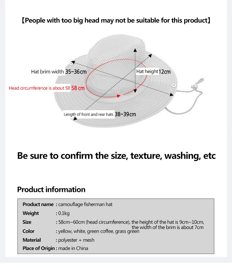 Outdoor Camping Mountaineering Sun Hat Casual Travel Picnic Fishing Sunshade Net Hat Big Brim Camouflage Polyester Fisherman Hat