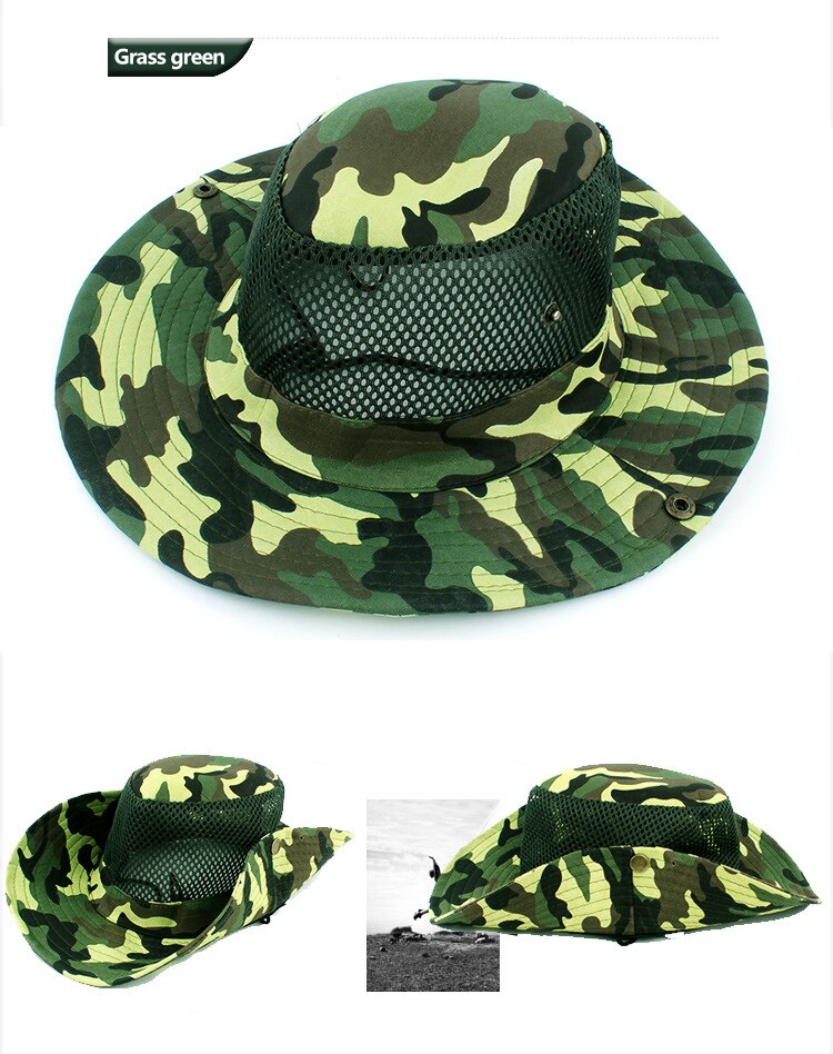 Outdoor Camping Mountaineering Sun Hat Casual Travel Picnic Fishing Sunshade Net Hat Big Brim Camouflage Polyester Fisherman Hat