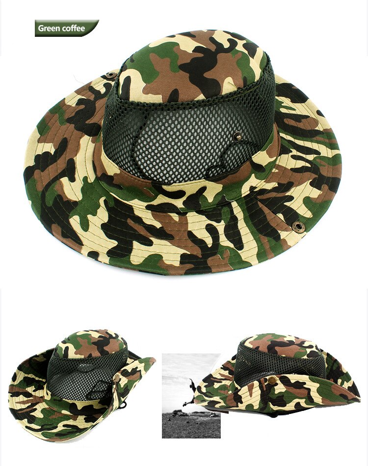 Outdoor Camping Mountaineering Sun Hat Casual Travel Picnic Fishing Sunshade Net Hat Big Brim Camouflage Polyester Fisherman Hat