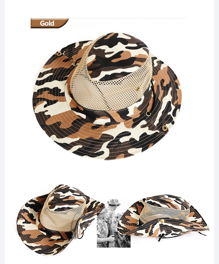 Outdoor Camping Mountaineering Sun Hat Casual Travel Picnic Fishing Sunshade Net Hat Big Brim Camouflage Polyester Fisherman Hat