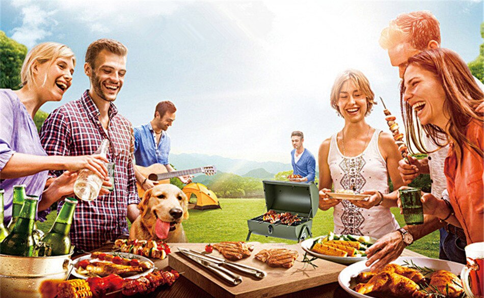 Portable Outdoor Barbecue Grill Household Small Barbecue Skewers Thickened Carbon Grill Camping Picnic Suitable For 3-5 People
