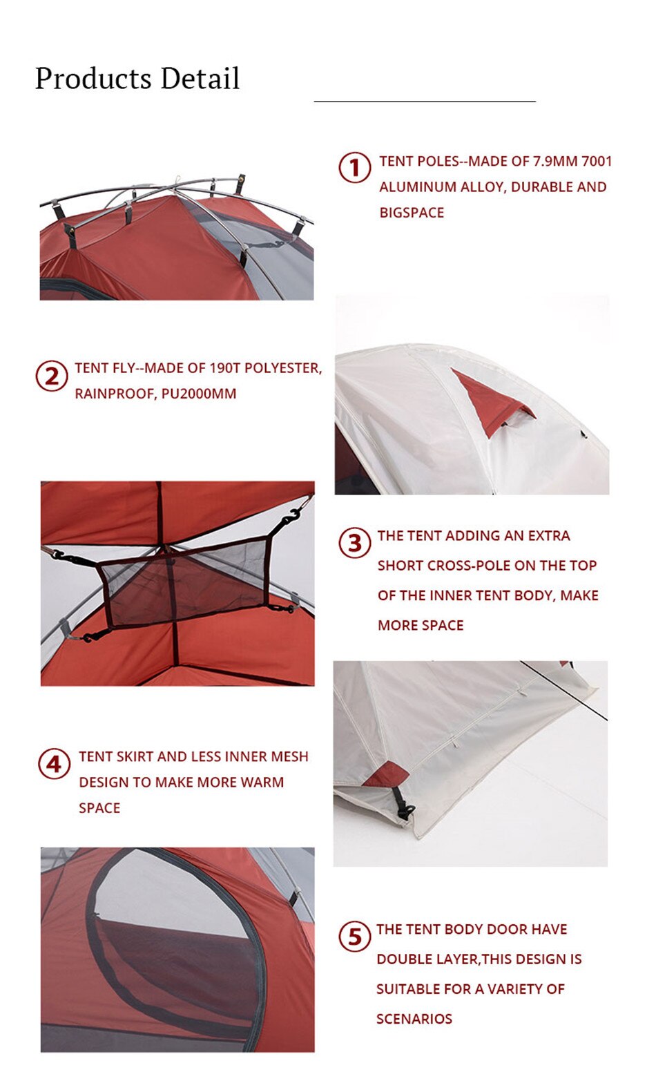 Outdoor Double-layer Waterproof 2-3 People Backpacking Tent Camping Hiking 4 Seasons Winter Tent Snow Skirt Portable Hilly Tent