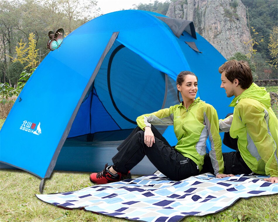 Outdoor 1-2 Person Fishing Hiking Camping Tent 210D Oxford Waterproof Double-layer Tent Two Door Anti-mosquito Breathable Tent