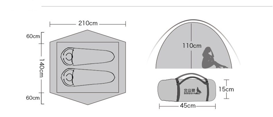 Outdoor 1-2 Person Fishing Hiking Camping Tent 210D Oxford Waterproof Double-layer Tent Two Door Anti-mosquito Breathable Tent