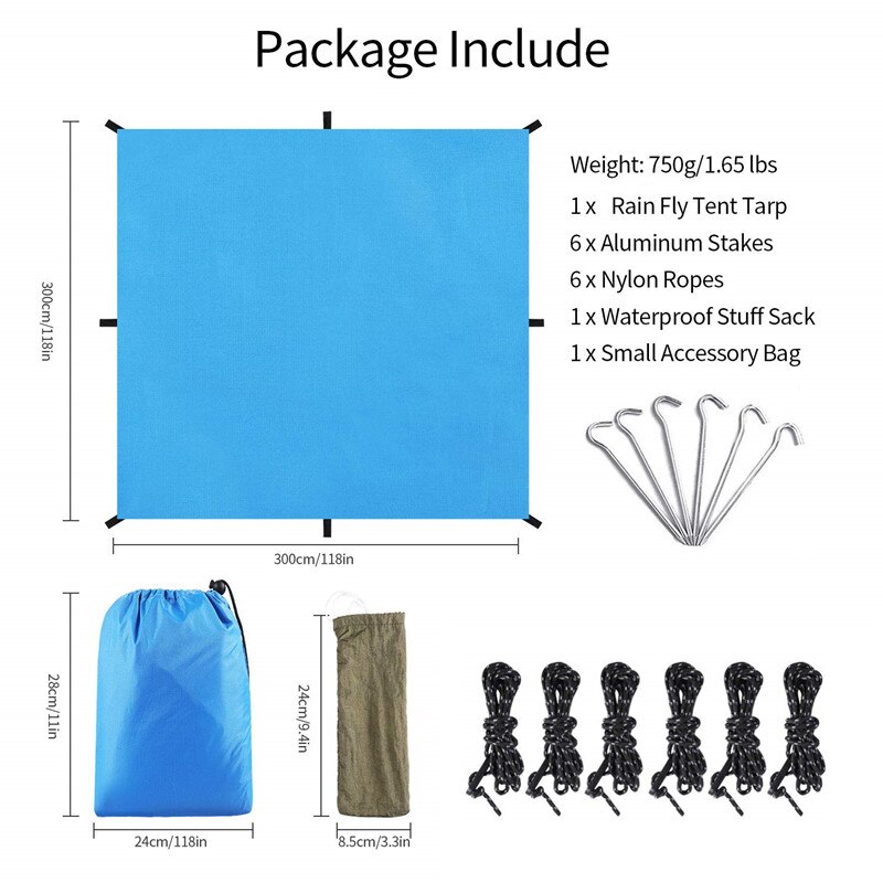 3mx3m Awning Waterproof Tarp Tent Outdoor Camping Sun Shelter Canopy Sunshade Sun Shade Beach Garden Travel Picnic Tourist Tarp