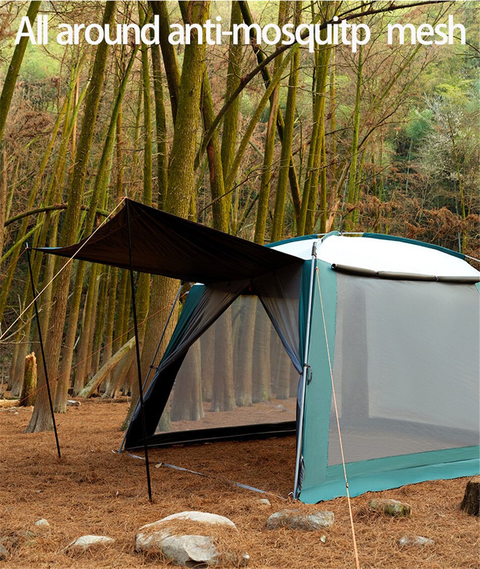 Outdoor Canopy Awning 5-8 Person Black Coating Awning Plus Rainproof And Sunscreen Mesh Breathable Large Canopy Tent