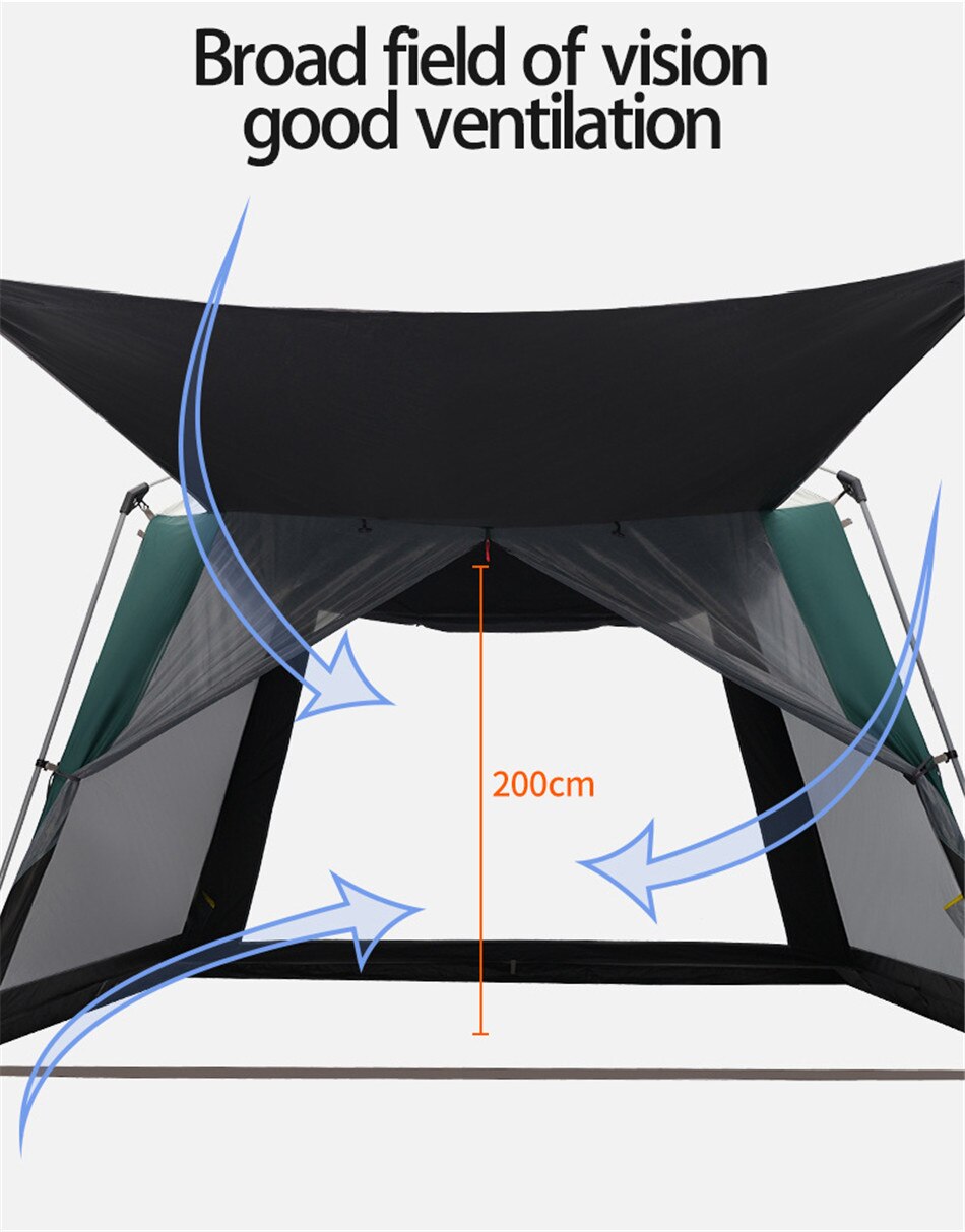 Outdoor Canopy Awning 5-8 Person Black Coating Awning Plus Rainproof And Sunscreen Mesh Breathable Large Canopy Tent