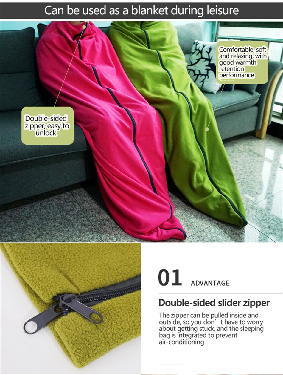 Outdoor Camping Thickened Fleece Sleeping Bag Four Seasons Warmth Lunch Break Knee Blanket Travel Liner Air Conditioning Quilt