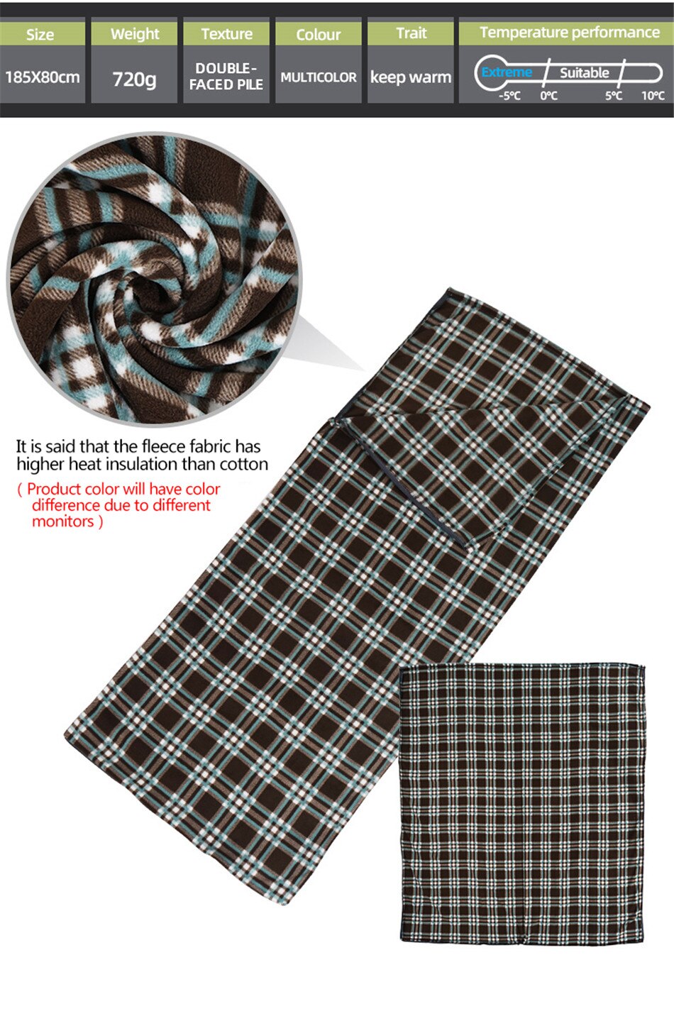 Outdoor Camping Thickened Fleece Sleeping Bag Four Seasons Warmth Lunch Break Knee Blanket Travel Liner Air Conditioning Quilt