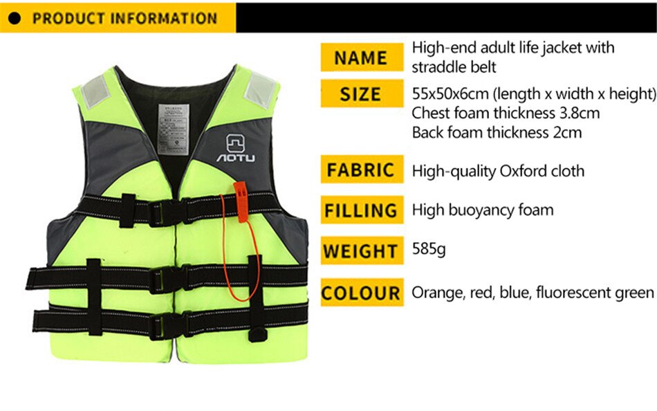 Outdoor High Buoyancy Adult Swimming Life Jacket Portable Rafting Snorkeling Vest Swimsuit Camping Fishing Safety Survival Vest