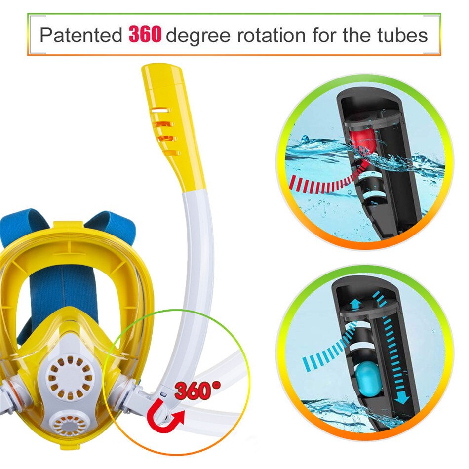 Children Snorkeling Mask Double Tube Full Dry Silicone Diving Mask Swimming Underwater Snorkeling Mask Diving Goggles Equipment