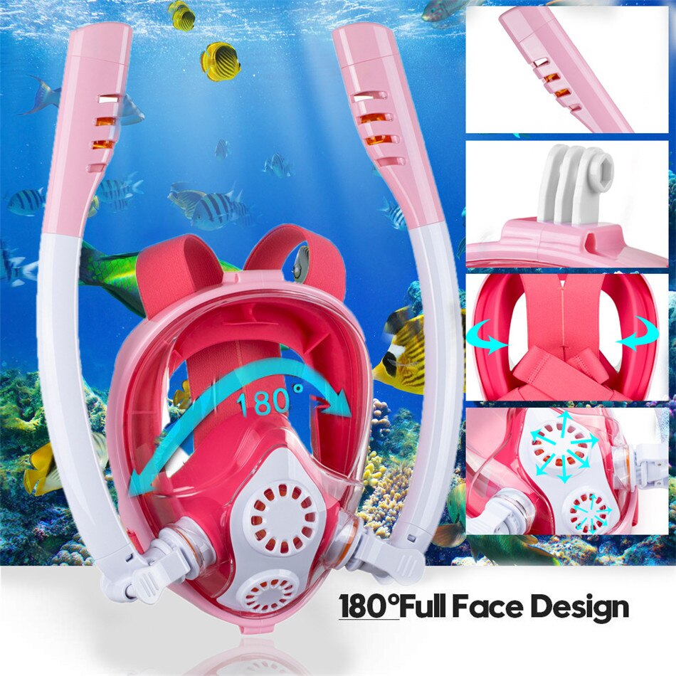 Children Snorkeling Mask Double Tube Full Dry Silicone Diving Mask Swimming Underwater Snorkeling Mask Diving Goggles Equipment