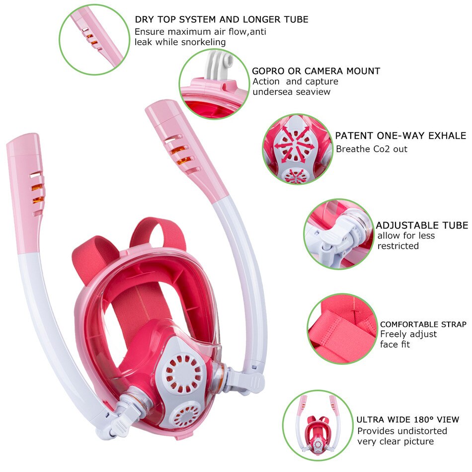 Children Snorkeling Mask Double Tube Full Dry Silicone Diving Mask Swimming Underwater Snorkeling Mask Diving Goggles Equipment