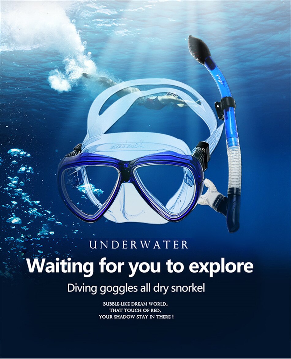 Professional Diving Goggles Full Dry Snorkel Set Scuba Diving Snorkeling Silicone Diving Goggles Snorkel Goggles Swimming Pool