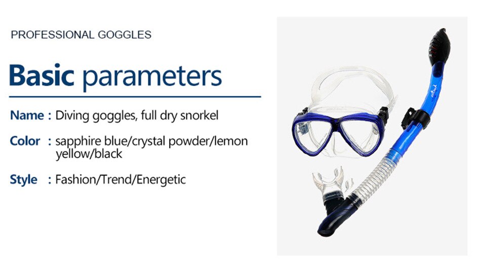 Professional Diving Goggles Full Dry Snorkel Set Scuba Diving Snorkeling Silicone Diving Goggles Snorkel Goggles Swimming Pool