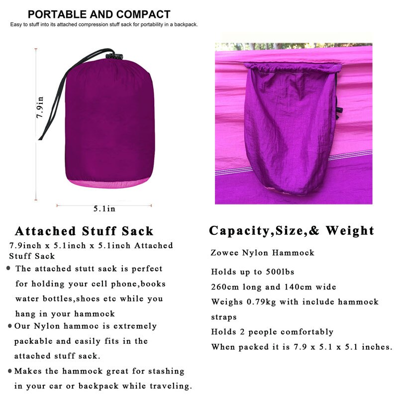 Camping Parachute Hammock with Hammock straps and Aluminum carabiner Camping Survival travel Double Person outdoor furniture