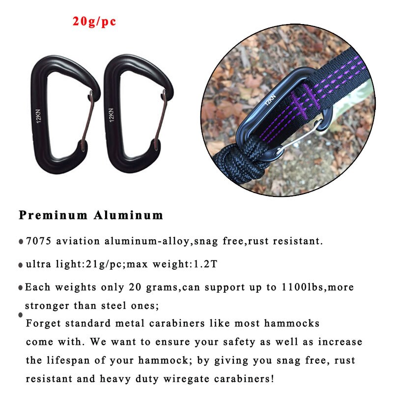 Camping Parachute Hammock with Hammock straps and Aluminum carabiner Camping Survival travel Double Person outdoor furniture