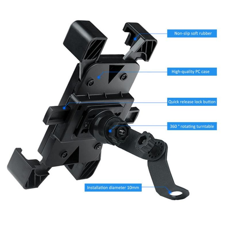 Bike Phone Holder Stand Anti Shake 360&deg; Rotation Adjustable Smartphone Mount Bracket Motorcycle Bicycle Cell Mobile Phone Mount