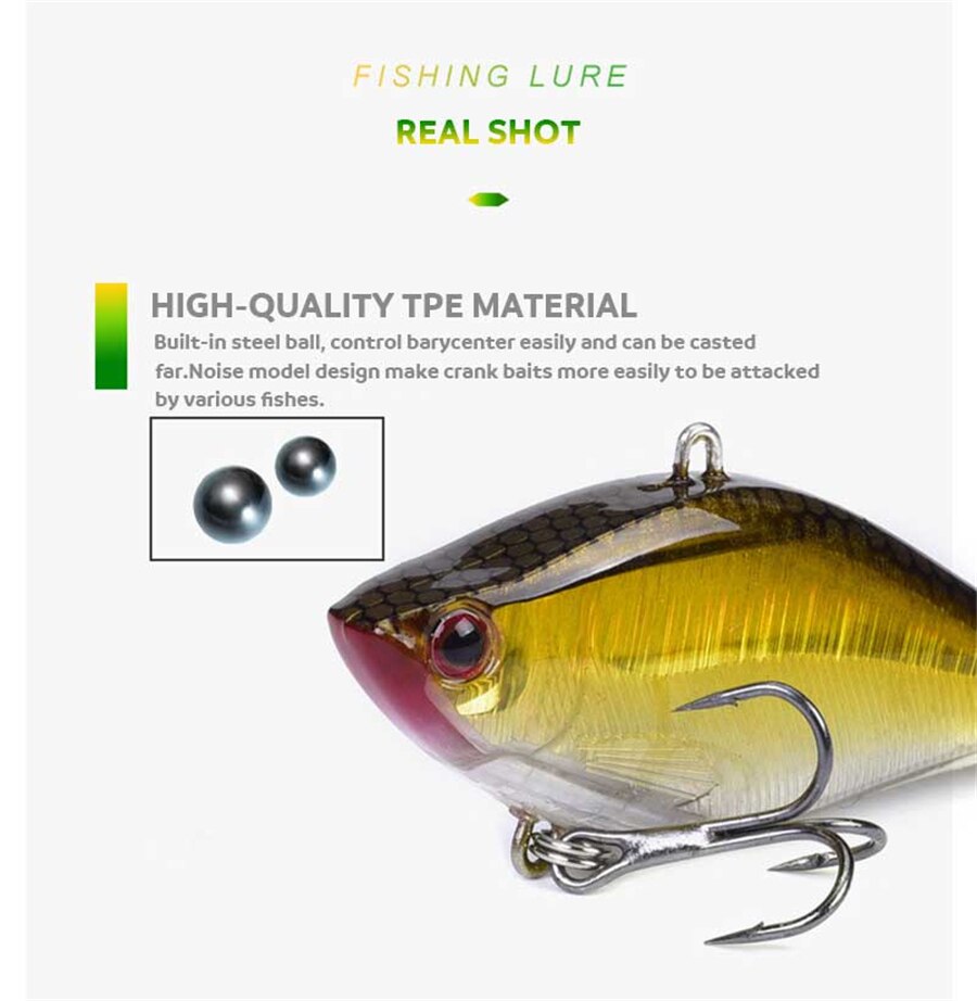 4PCS VIB Fishing Lures 6.5cm 9.8g Sinking Artificial Hard Bait Crankbait Vibration Wobblers Plastic VIB Hard Lure Fishing Tools