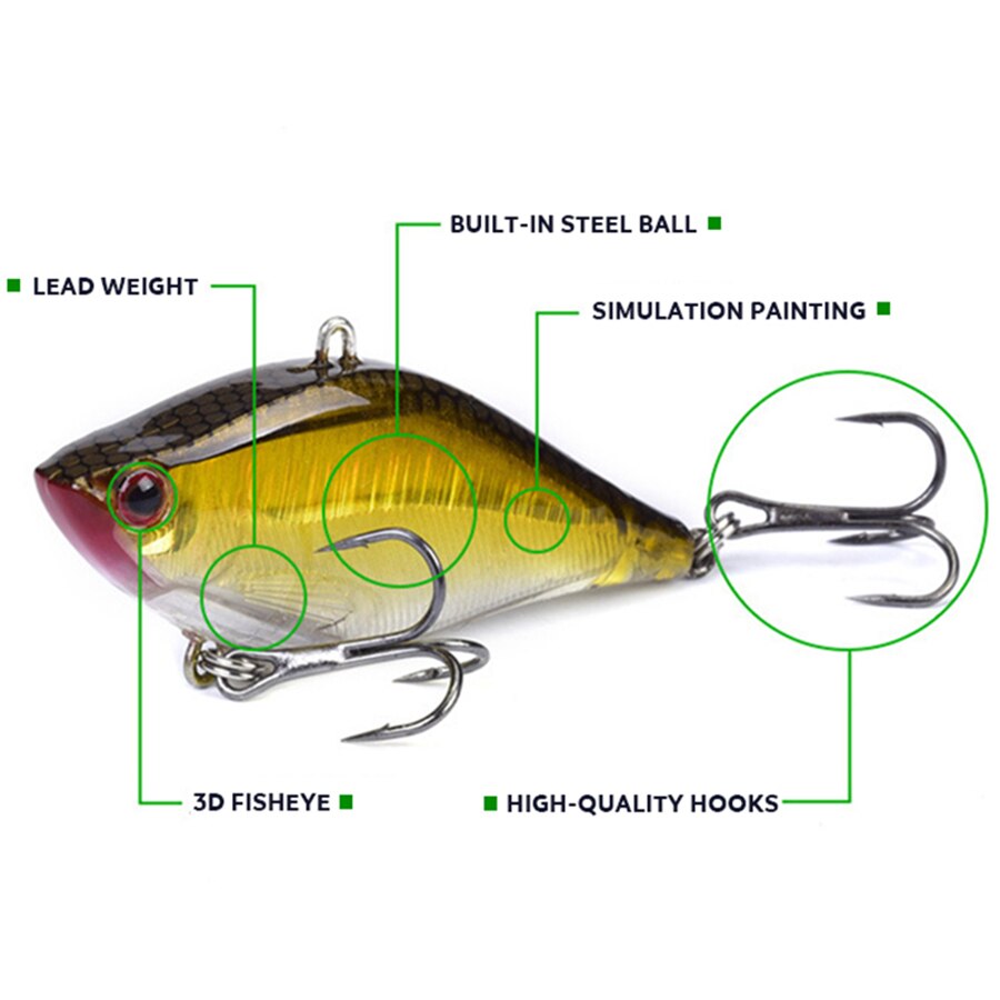 4PCS VIB Fishing Lures 6.5cm 9.8g Sinking Artificial Hard Bait Crankbait Vibration Wobblers Plastic VIB Hard Lure Fishing Tools