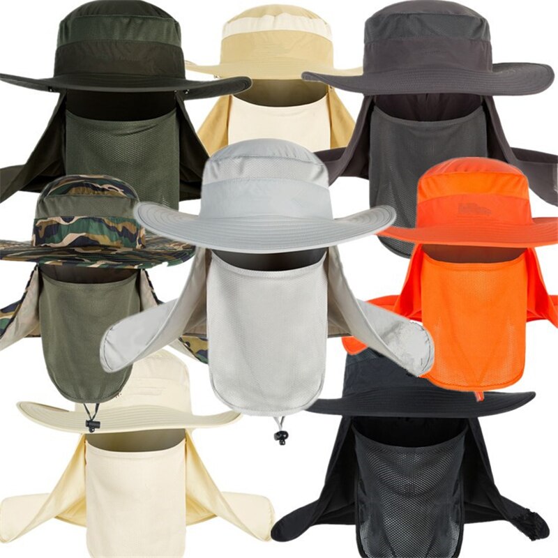 Outdoor Sunscreen Fishing Cap Suns Anti UV Protection Face Caps Waterproof Big Bucket Hats with Wide Brim Summer Fisherman Cap