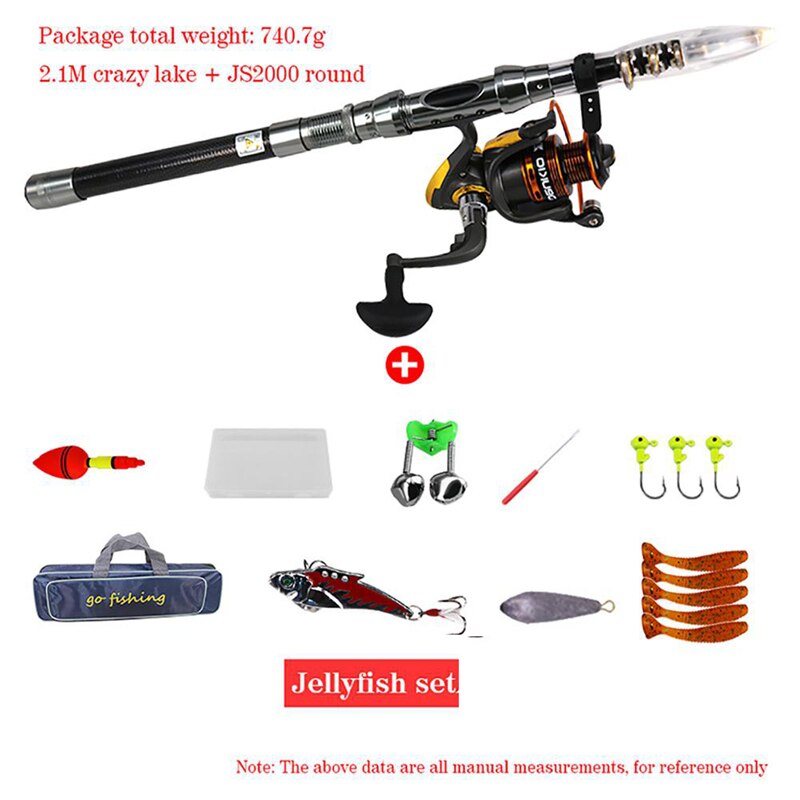 Fishing Rod Combo 2.1m High Strength Carbon Fishing Rod+Spinning Reel Wheel Waterproof Fishing Bag Fishing Lures Boat Rod Kit