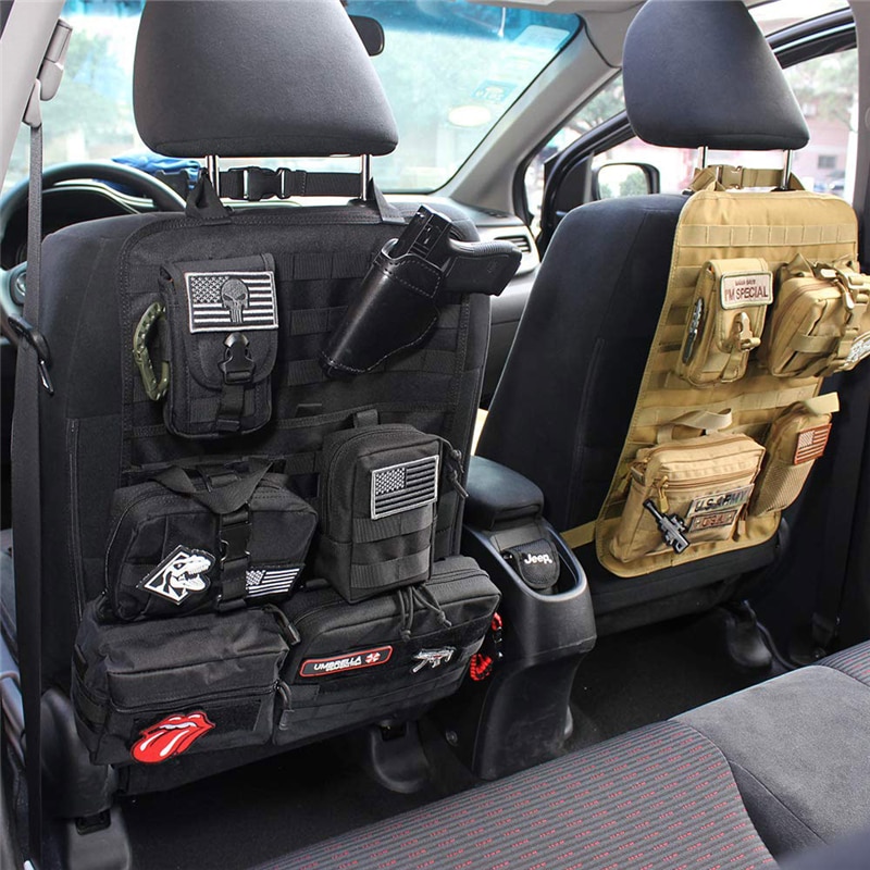 Tactical Molle System Car Seat Back Organizer Pocket Storage Vehicle Panel Camping Travel Car Seat Cover Protector Universal Fit