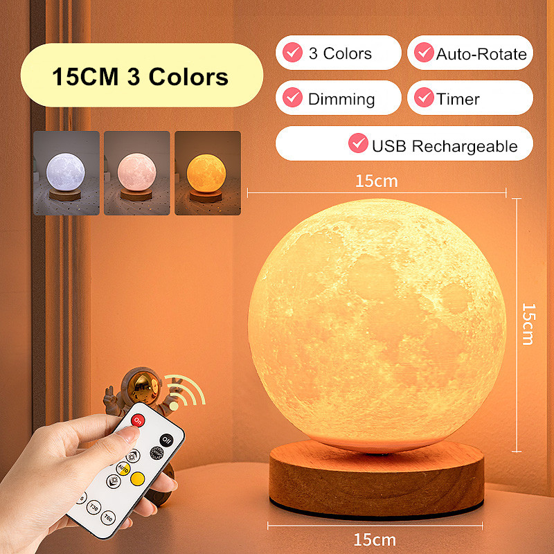 16 Colors Creative 3D Led Moon Night Lamp 360&deg; Rotating Lunar Night Light for Home Office Room Touch Control Desktop Moon Lamp