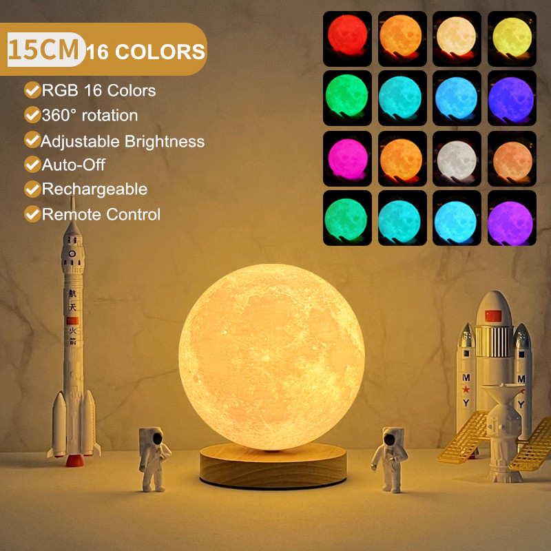16 Colors Creative 3D Led Moon Night Lamp 360&deg; Rotating Lunar Night Light for Home Office Room Touch Control Desktop Moon Lamp