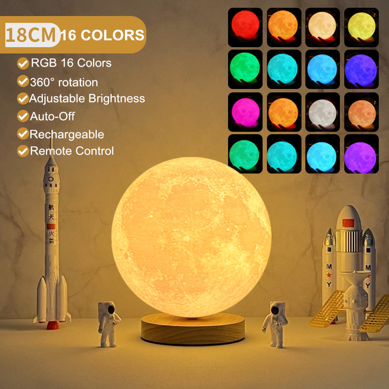 16 Colors Creative 3D Led Moon Night Lamp 360&deg; Rotating Lunar Night Light for Home Office Room Touch Control Desktop Moon Lamp