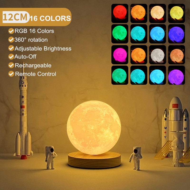 16 Colors Creative 3D Led Moon Night Lamp 360&deg; Rotating Lunar Night Light for Home Office Room Touch Control Desktop Moon Lamp