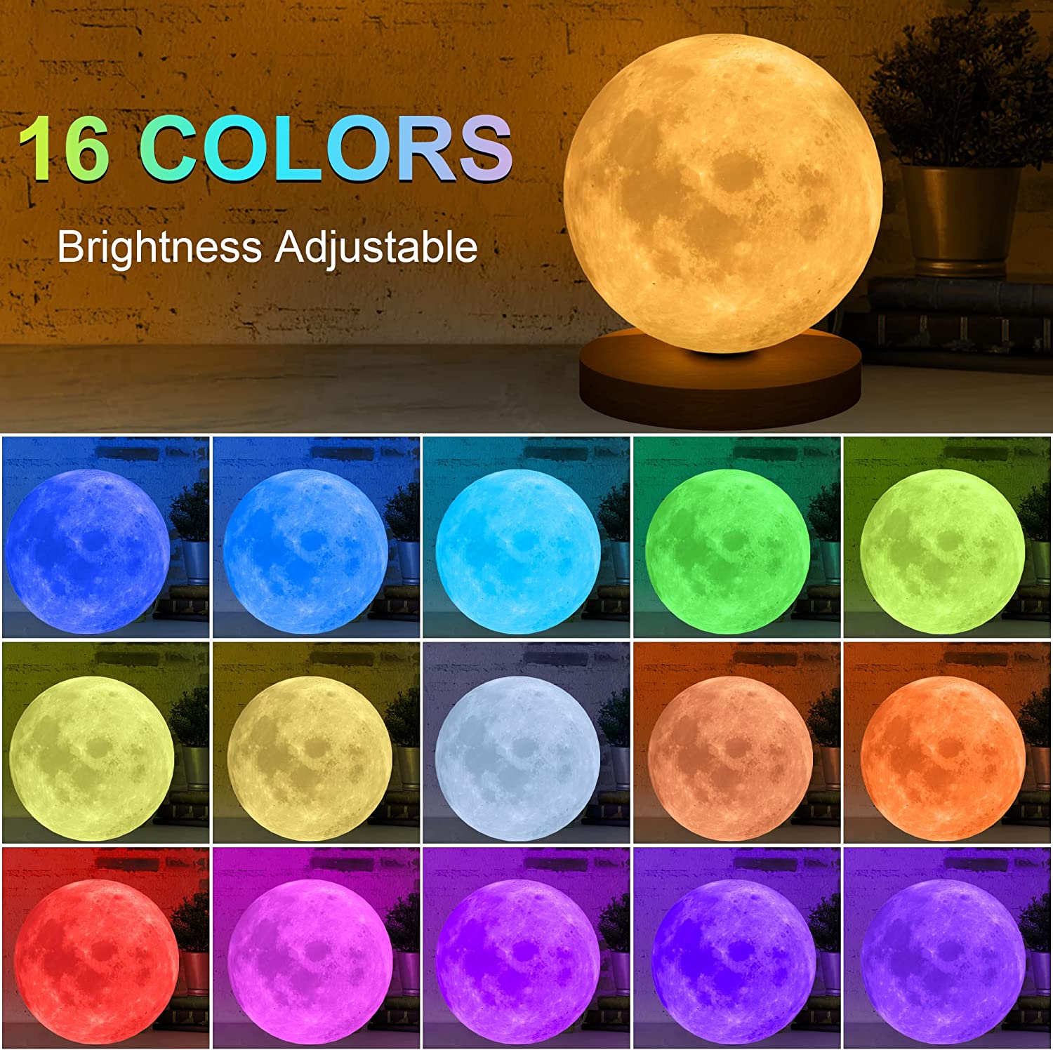 16 Colors Creative 3D Led Moon Night Lamp 360&deg; Rotating Lunar Night Light for Home Office Room Touch Control Desktop Moon Lamp