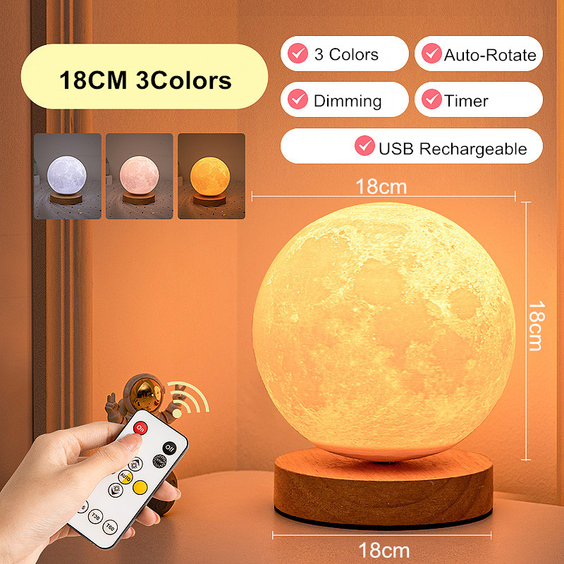 16 Colors Creative 3D Led Moon Night Lamp 360&deg; Rotating Lunar Night Light for Home Office Room Touch Control Desktop Moon Lamp