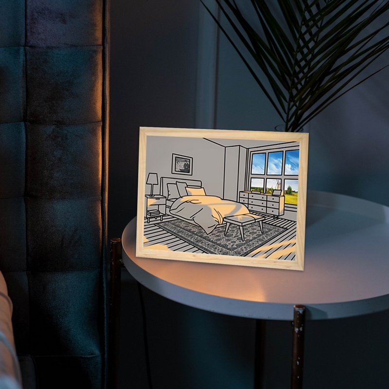 DIY LED Light Painting USB Dimming Bedside Drawing Night Lights Creative Table Lamp Simulate Wooden Photos Decorative Lamps