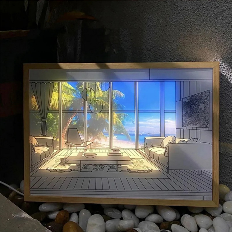 DIY LED Light Painting USB Dimming Bedside Drawing Night Lights Creative Table Lamp Simulate Wooden Photos Decorative Lamps