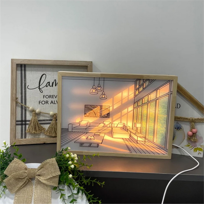 DIY LED Light Painting USB Dimming Bedside Drawing Night Lights Creative Table Lamp Simulate Wooden Photos Decorative Lamps