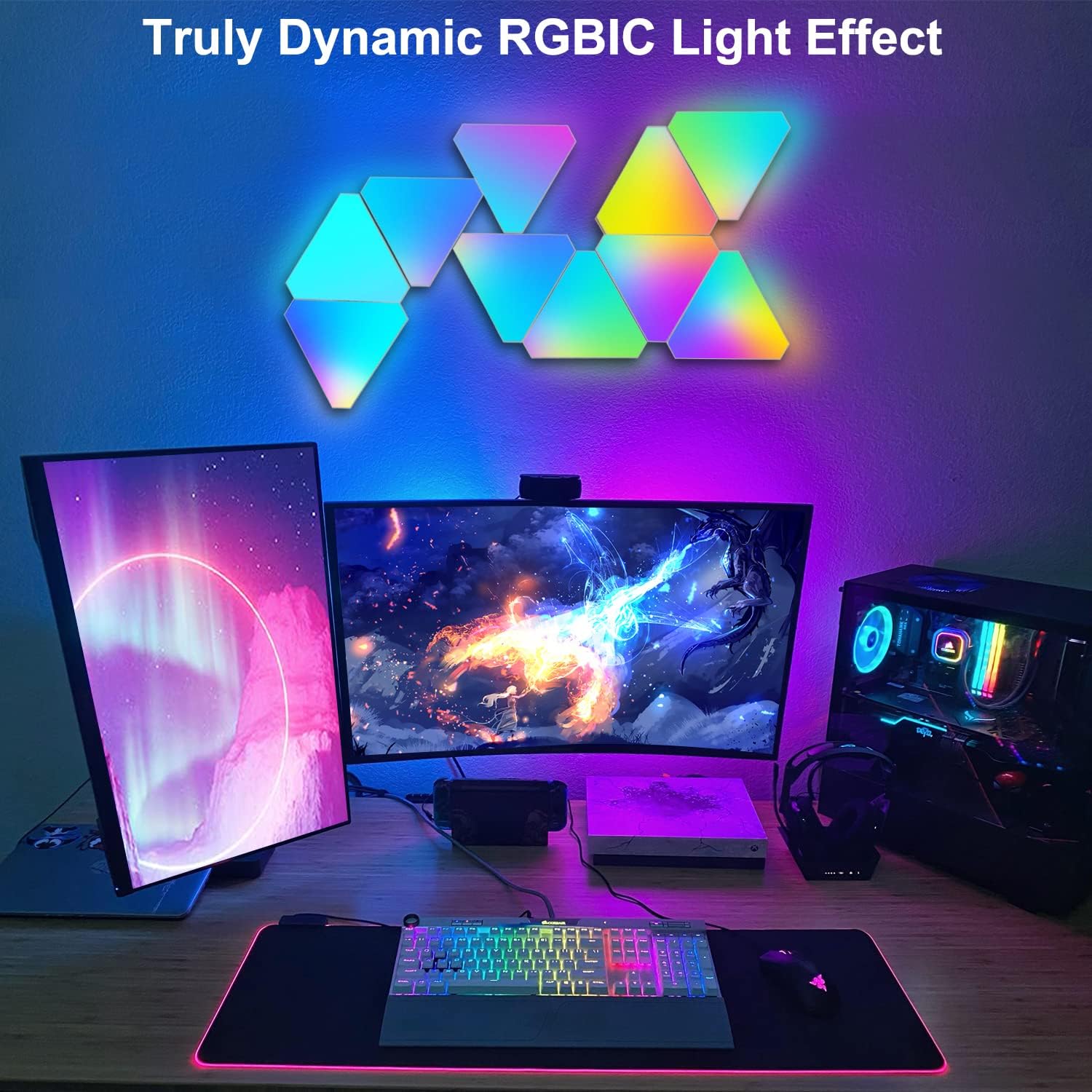 Smart WIFI LED Triangle Ambient Night Light RGB Wall Light TUYA APP Dimmable Voice Control Game Room TV Backdrop Bedroom Decor