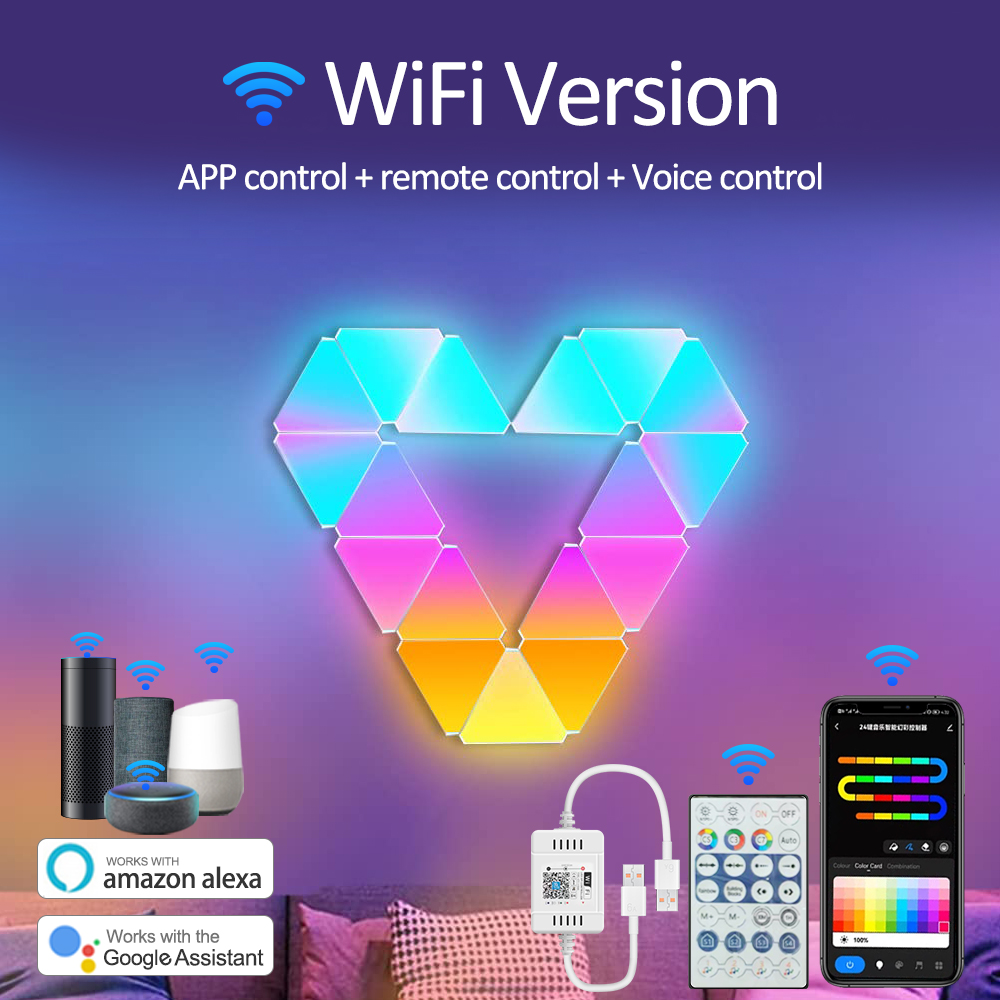 9mm LED Triangle Wall Light USB Night Light RGB Ambient Light Remote Control Indoor Game Room Bedroom Bedside Decorative Light