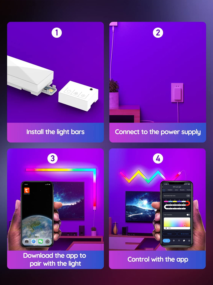 RGBIC LED Smart Wall Light Ambient Night Light WIFI APP Music Synchronization DIY Light Bar for TV Bedroom Game Room Decoration