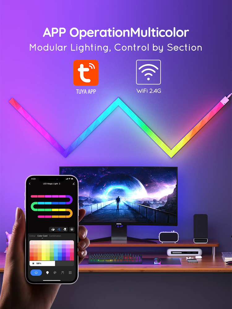 RGBIC LED Smart Wall Light Ambient Night Light WIFI APP Music Synchronization DIY Light Bar for TV Bedroom Game Room Decoration