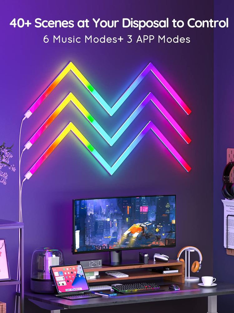 RGBIC LED Smart Wall Light Ambient Night Light WIFI APP Music Synchronization DIY Light Bar for TV Bedroom Game Room Decoration