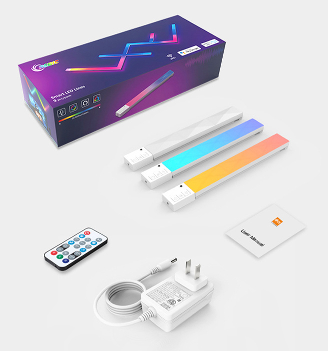 RGBIC LED Smart Wall Light Ambient Night Light WIFI APP Music Synchronization DIY Light Bar for TV Bedroom Game Room Decoration