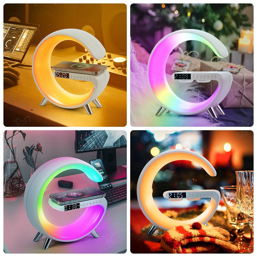 15W Smart Wifi Sunrise Alarm Clock Night Light Wireless Charging Wake up Light with Bluetooth Speaker Voice Control Room Decor
