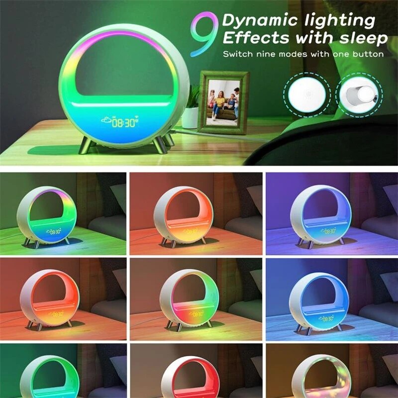 15W Smart Wifi Sunrise Alarm Clock Night Light Wireless Charging Wake up Light with Bluetooth Speaker Voice Control Room Decor